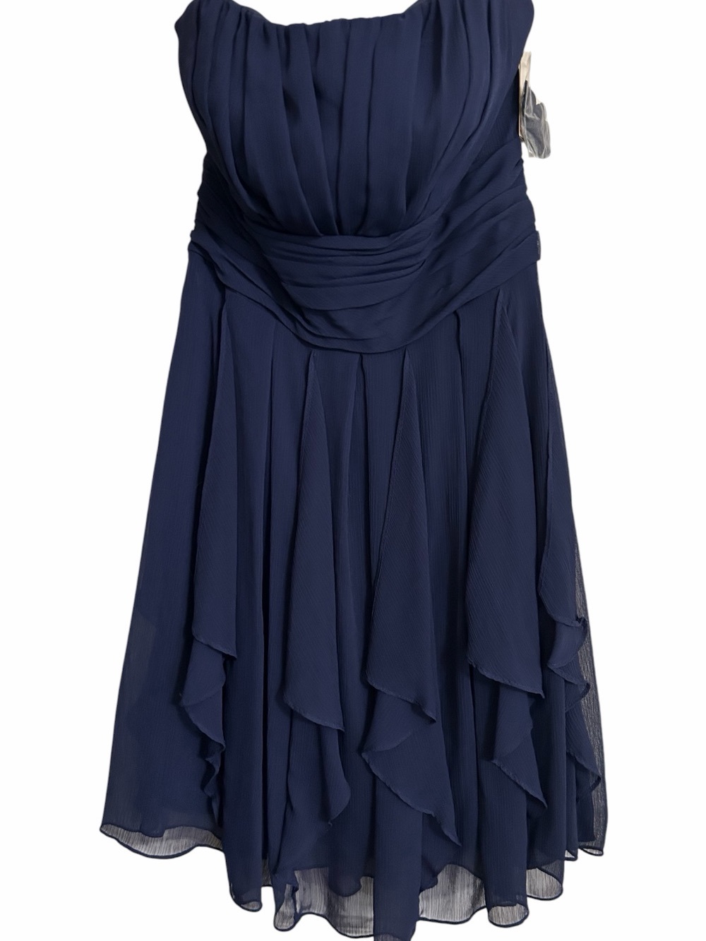 NWT David’s Bridal Marine Navy Strapless Chiffon Bridesmaid Dress Size 10 F14189